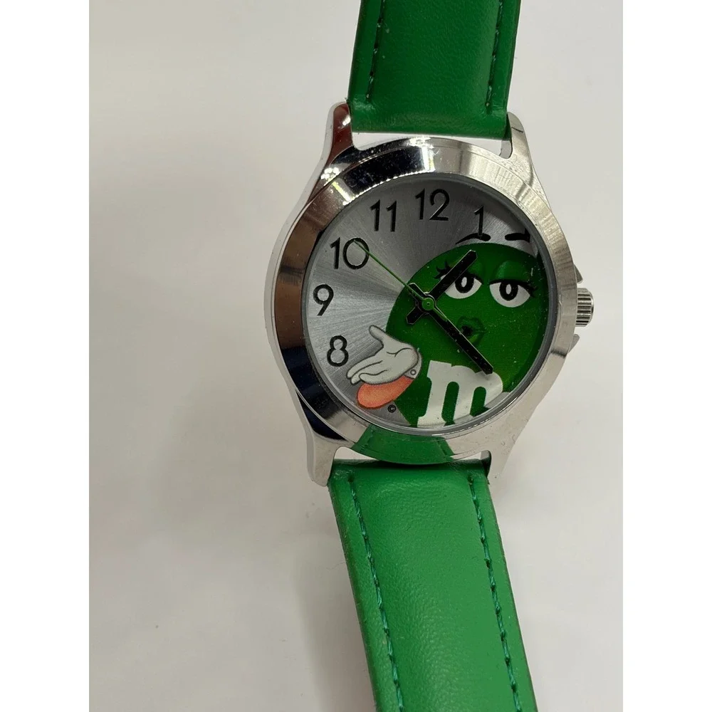 NOS Green M&M Character Watch Green Leather Band Japan Movement‎